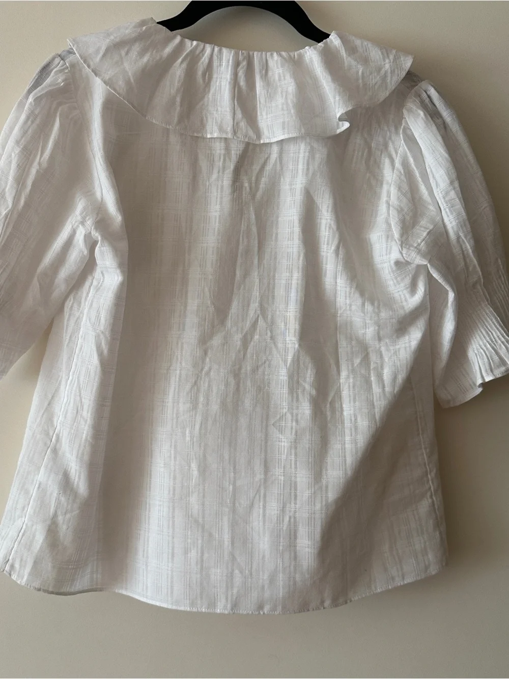 NWT Madewell Ruffle Puff-Sleeve Peplum Top in Windowpane | Size XXS